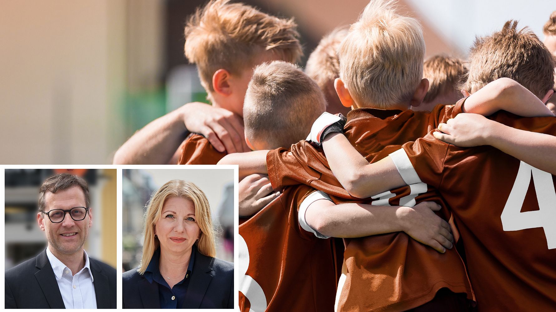 Barn som spelar fotboll, inklippta bilder på Mattias Lundvist och Erika Mattsson
