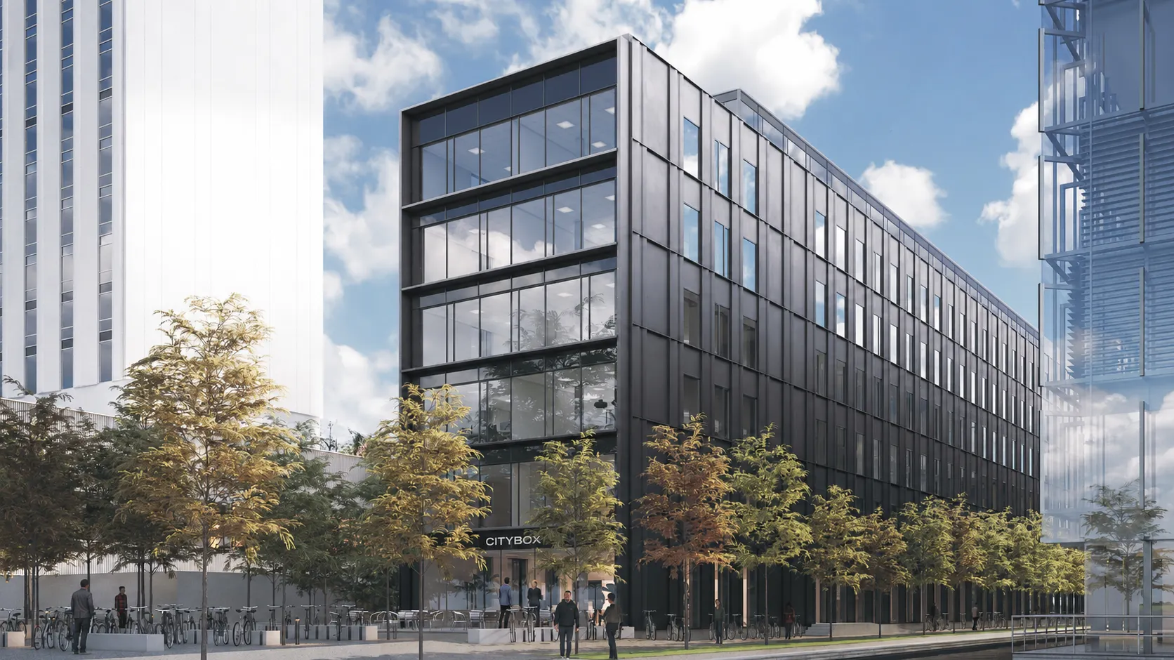 En visualisering av fasade på fremtidige Citybox København