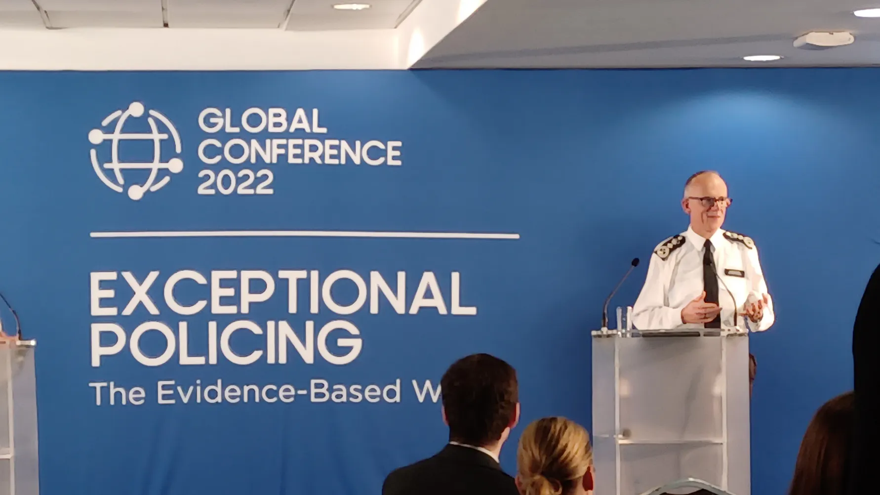 A police leader speaking at an evidence-based policing conference