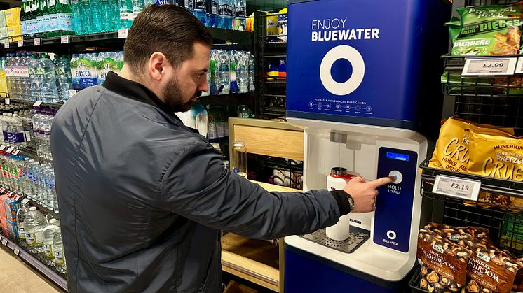 A Bluewater water dispenser provides customers and staff at the Kavenaugh supermarket in Belize Park in North London with purified water free of practically all known contaminants from PFAS to microplastics at the push of a button