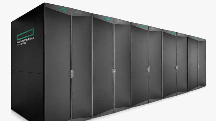 Norges neste superdatamaskin blir en HPE Cray EX Supercomputer. Alle beregningsnodene plasseres inn i to HPE Cray Supercomputing EX4000-kabinetter som begge fylles helt opp og vil veie om lag fire tonn hver. lllustrasjon: HPE.