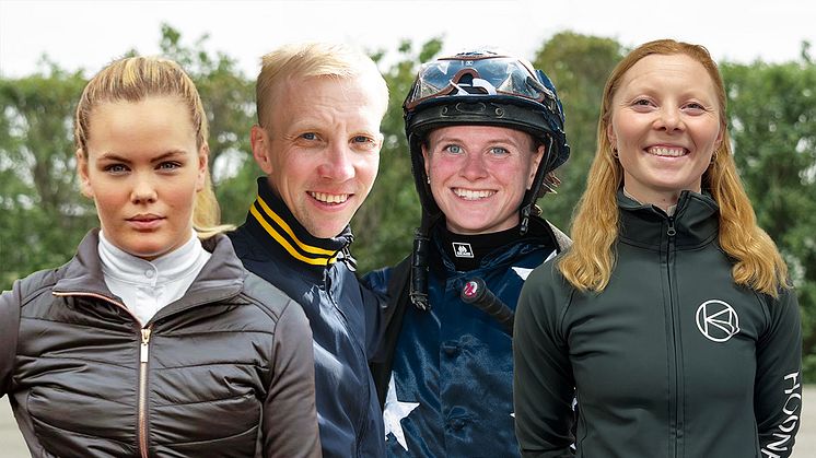 Årets deltagare i ATG Hästarnas Mästare: Lina Dolk, Preben Sövik, Annie Nilsson Lindahl, Julia Kringstad