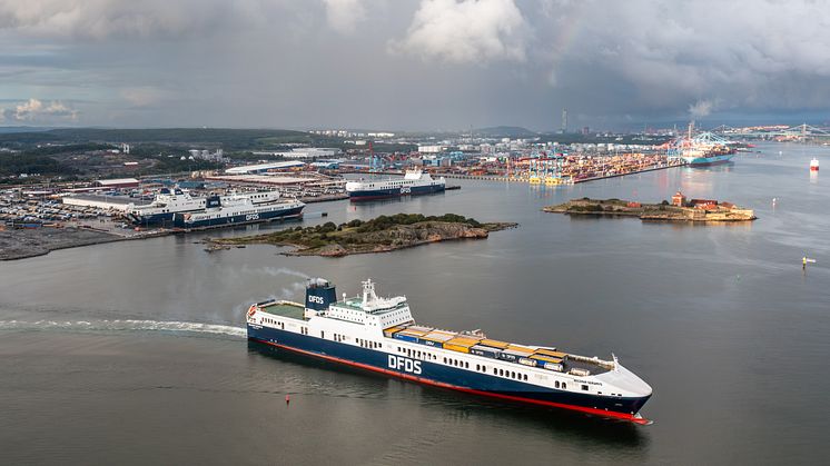Four DFDS vessels in the Port of Gothenburg. Photo: Gothenburg Port Authority.