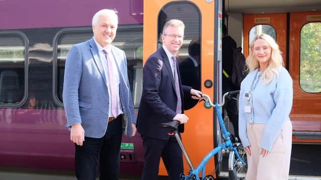 Cllr Jan Matecki (Warwickshire CC), Sir Jeremy Wright MP and Victoria Harris (West Midlands Railway)