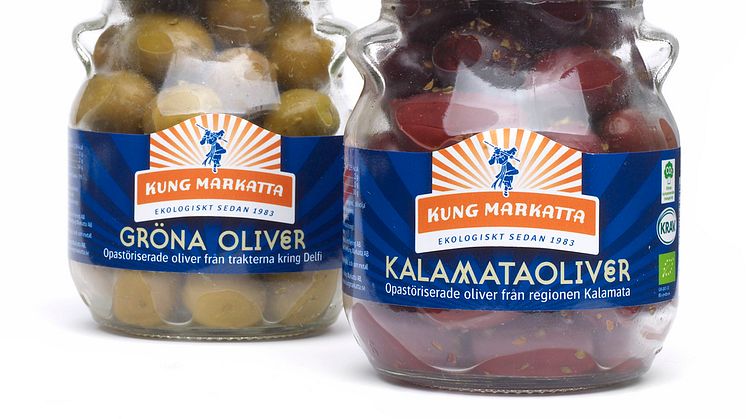 Kung Markatta lanserar ekologiska, opastöriserade Kalamata- och Amfissaoliver 