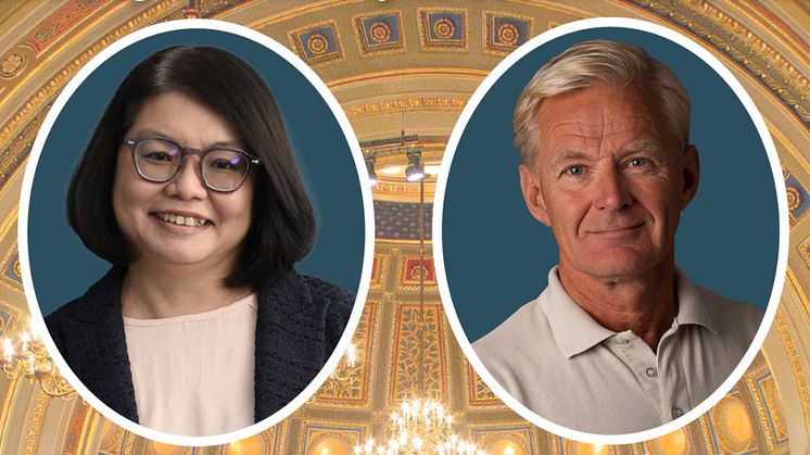 Rena Lee, ambassadör för havsrättsfrågor och särskilt sändebud för Singapore, och Jan Egeland, generalsekreterare i Norska Flyktingrådet, håller Dag Hammarskjöldföreläsning i Uppsala. 