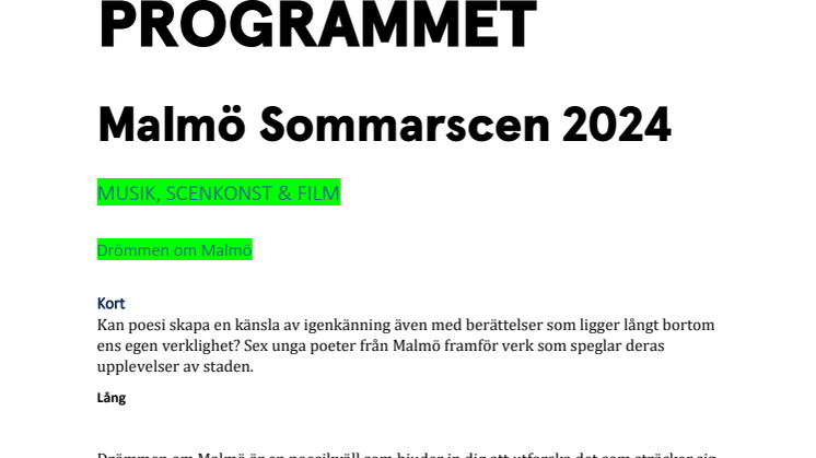 Malmö Sommarscens program - 2024