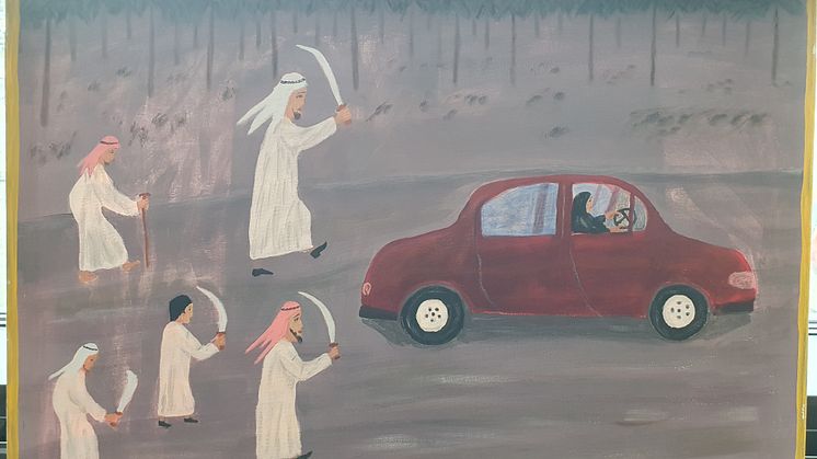 Målning av den afghanske människorättsaktivisten Murat Sharifi, Österrike.