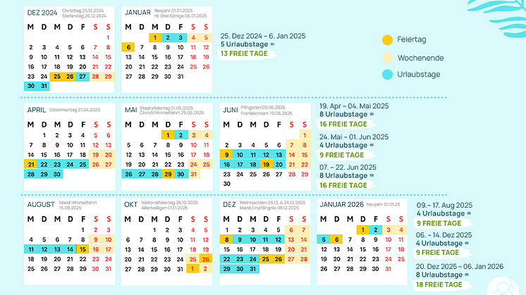 Fenstertage 2025: So kann man mit nur 8 Urlaubstagen 16 Tage reisen