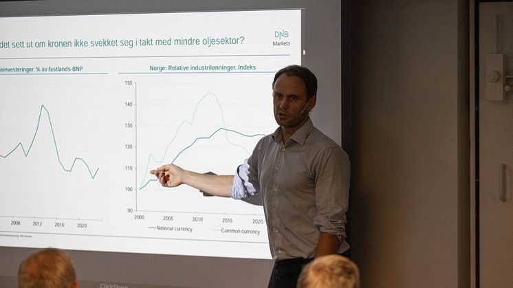 Magne Østnor fra DNB ga innsikt i norsk økonomi og renteutvikling, og stilte spørsmål ved om kronens historiske svakhet er så betydelig som mange tror. 