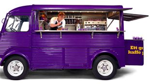 The food truck with coffee is on the road again