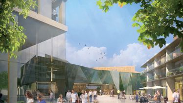 Nya mötesplatser och bostäder i vinnande förslaget i Huddinge Centrums arkitekttävling Paradiset