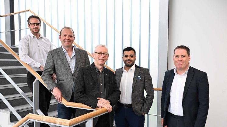 l-r Gary Gilby, UNIPRESS (UK), Toby Bridges, NBT Group, Professor Robert MacIntosh, Dr Alireza Shokri and Vincent Robson from Northumbria