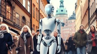 AI genererad bild av teknologins framfart i det svenska samhället.