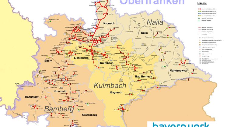 Gasnetz des Bayernwerks in Oberfranken