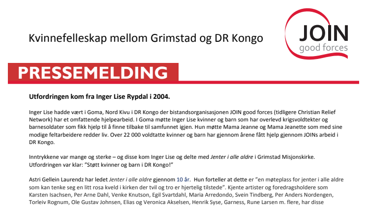 Kvinnefelleskap mellom Grimstad og DR Kongo