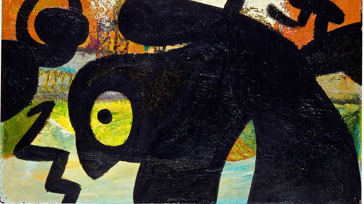 Joan Miró, Figure, birds, 1973. Olja på duk, 45 x 71 cm. Successió Miró.