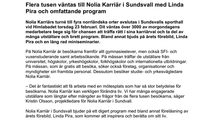 Flera tusen väntas till Nolia Karriär i Sundsvall med Cleo och omfattande program