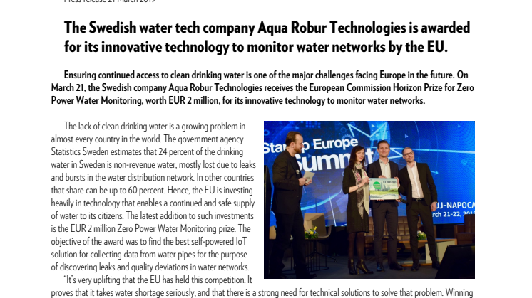 Göteborgsföretag belönas av EU för innovativ produkt i kampen mot vattenläckage