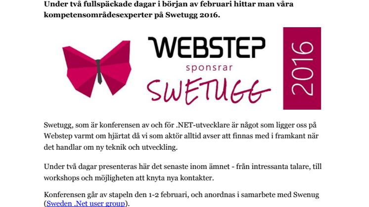 Webstep stolt sponsor och utställare på Swetugg 2016