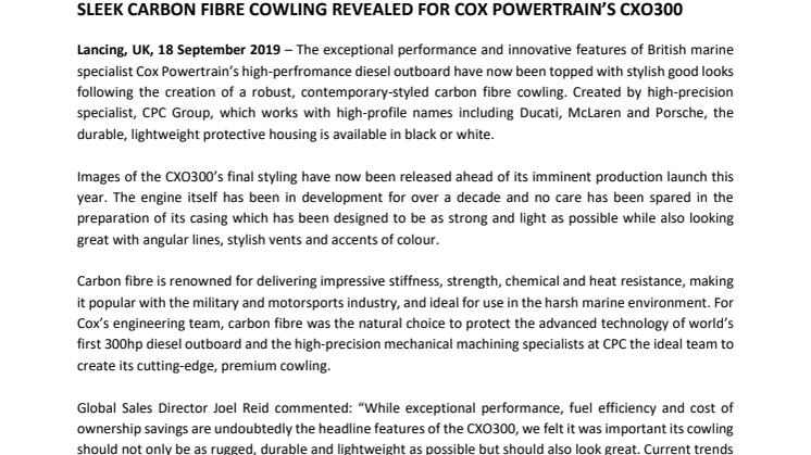 Sleek Carbon Fibre Cowling Revealed for Cox Powertrain's CXO300