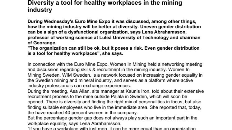 Diversity a tool for healthy workplaces in the mining industry
