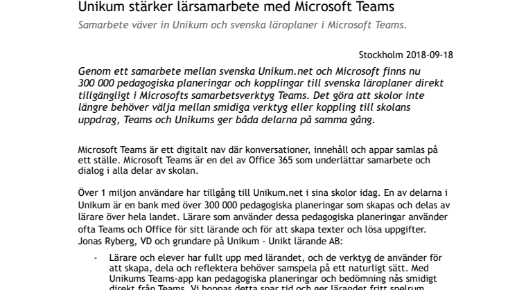 Unikum stärker lärsamarbete med Microsoft Teams