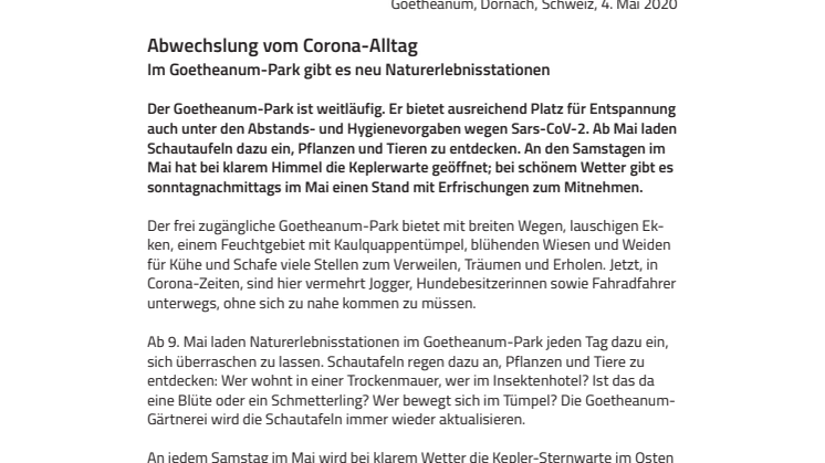 Abwechslung vom Corona-Alltag: Im Goetheanum-Park gibt es neu Naturerlebnisstationen