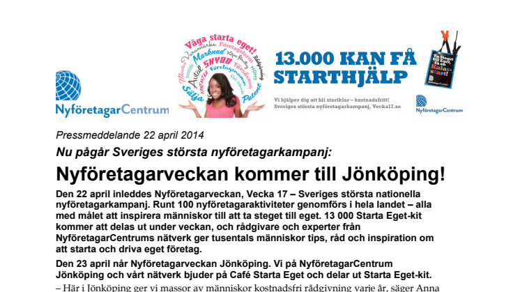 Nyföretagarveckan kommer till Jönköping!