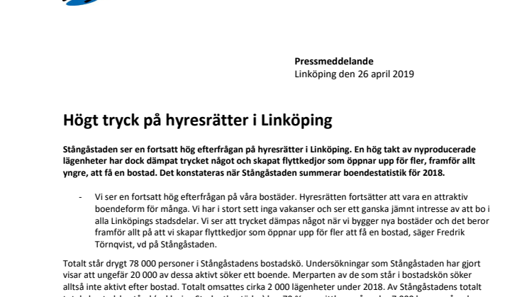 Högt tryck på hyresrätter i Linköping