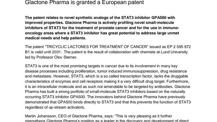 Glactone Pharma is granted a European patent