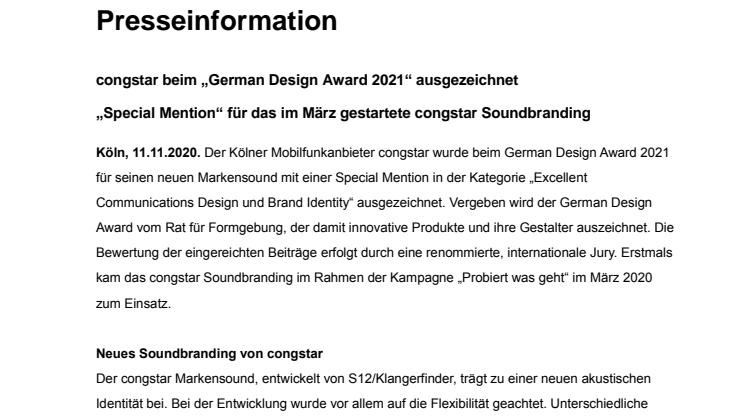 congstar beim „German Design Award 2021“ ausgezeichnet
