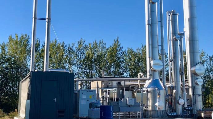 Den nya uppgraderingsanläggningen för biogas på Ellinge avloppsreningsverk. 