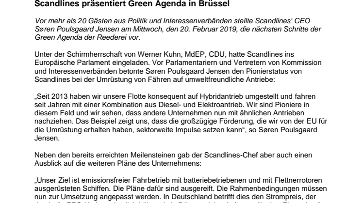 Scandlines präsentiert Green Agenda in Brüssel