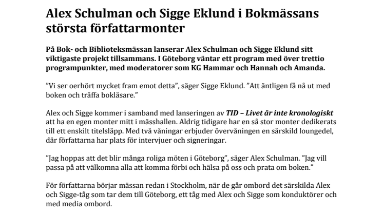 Alex Schulman och Sigge Eklund i Bokmässans största författarmonter