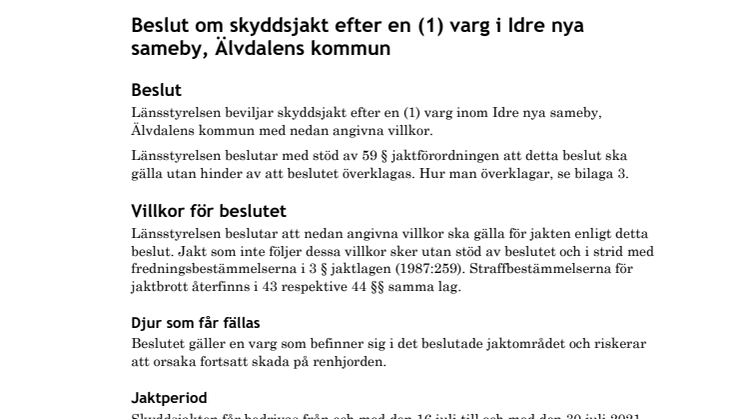 Beslut om skyddsjakt efter en (1) varg i Idre nya sameby.pdf