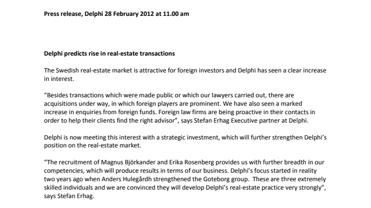 Delphi predicts rise in real-estate transactions