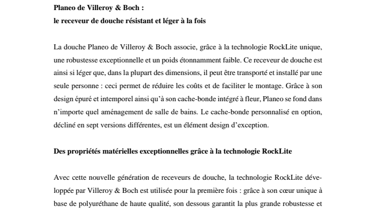 Planeo de Villeroy & Boch :  le receveur de douche résistant et léger à la fois