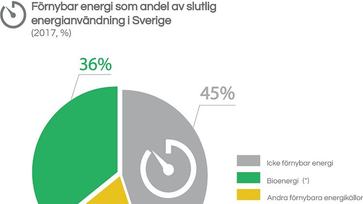 Förnybar energi som andel av slutlig  energianvändning i Sverige  (2017, %) 