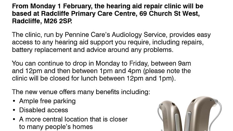 NHS news - New premises for hearing aid drop-in clinic