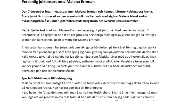 Personlig julkonsert med Malena Ernman
