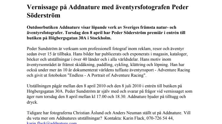 Vernissage på Addnature med äventyrsfotografen Peder Sundström 
