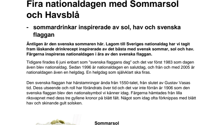 Fira nationaldagen med Sommarsol och Havsblå- sommardrinkar inspirerade av sol, hav och svenska flaggan