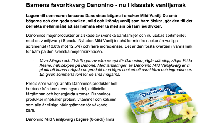 Barnens favoritkvarg Danonino - nu i klassisk vaniljsmak