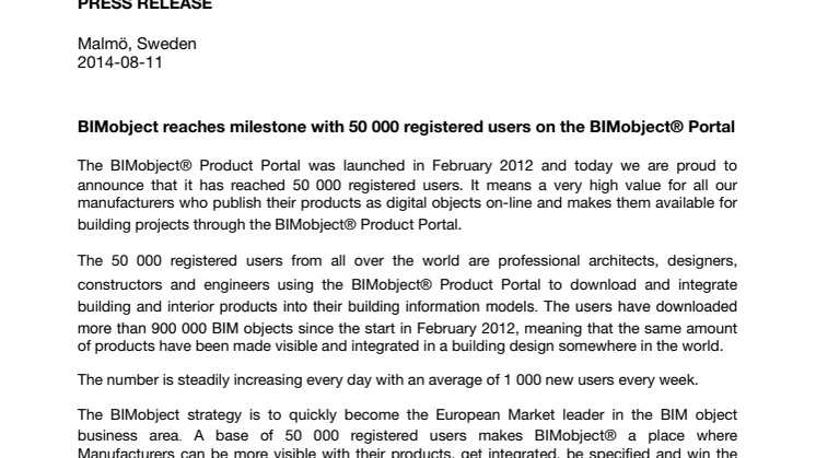 BIMobject reaches milestone with 50 000 registered users on the BIMobject® Portal