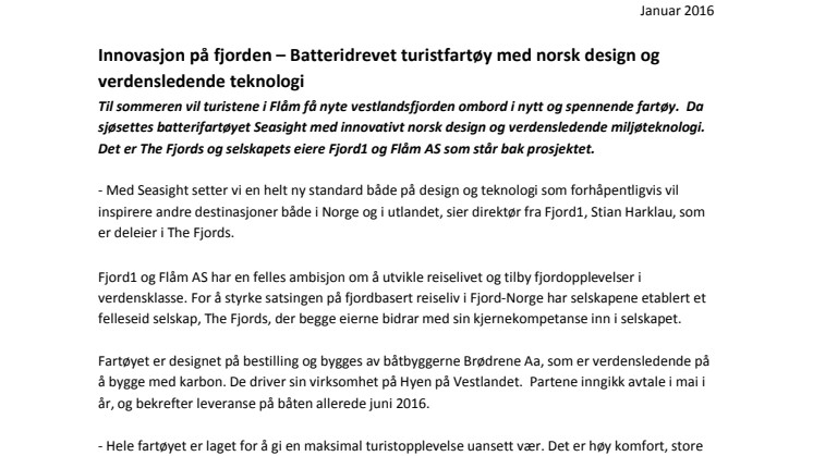 Innovasjon på fjorden – Batteridrevet turistfartøy med norsk design og verdensledende teknologi