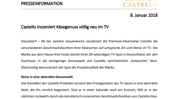 Castello inszeniert Käsegenuss völlig neu im TV