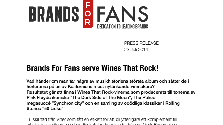Brands For Fans serve Wines That Rock!