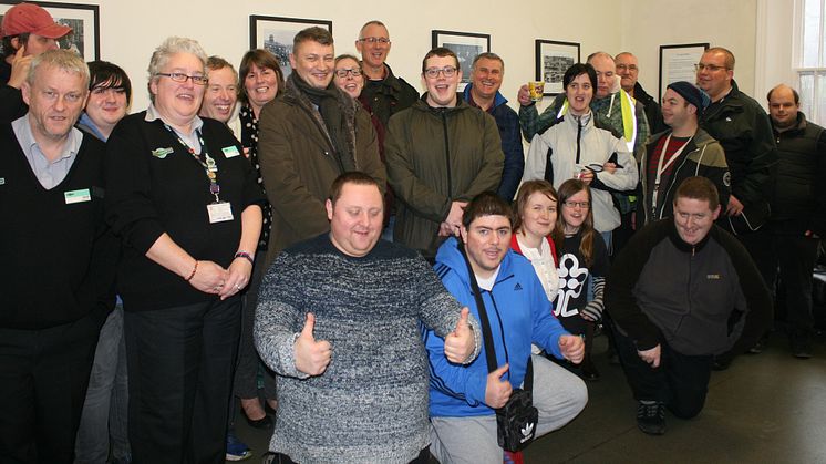 Jim Cumming (pictured centre in scarf) is given a resounding send-off by the Aldingbourne Trust