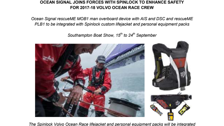 Ocean Signal Joins Forces with Spinlock to Enhance Safety  for 2017-18 Volvo Ocean Race Crew